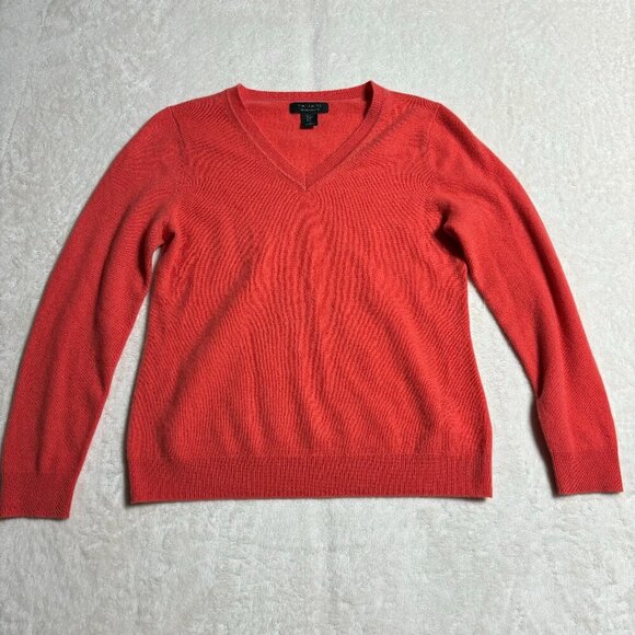 Tahari Womens V Neck Sweater Size Medium 2 Ply Cashmere Soft Coral Quiet Luxury - Picture 1 of 9